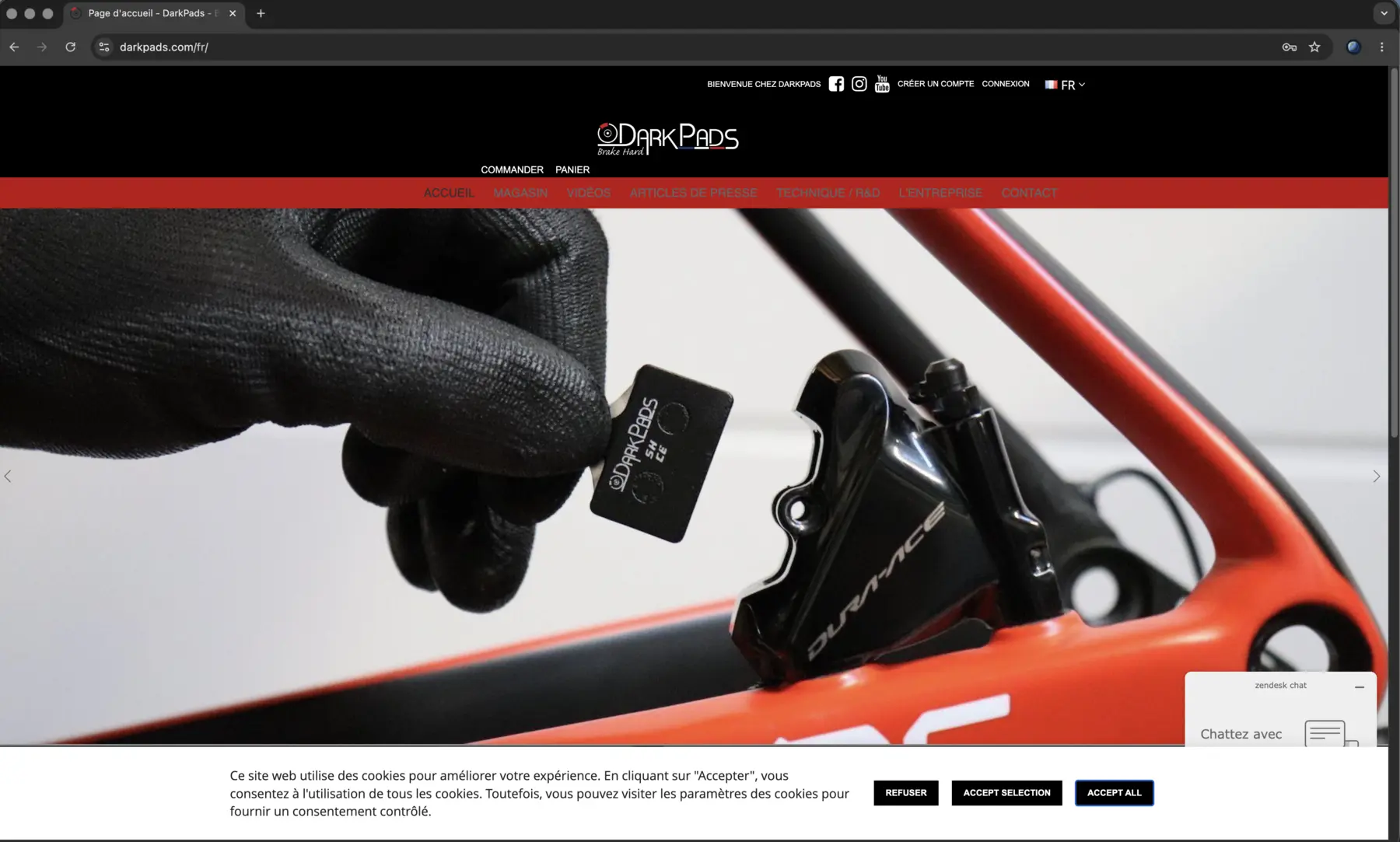 Ancienne page d’accueil DarkPads sur Magento